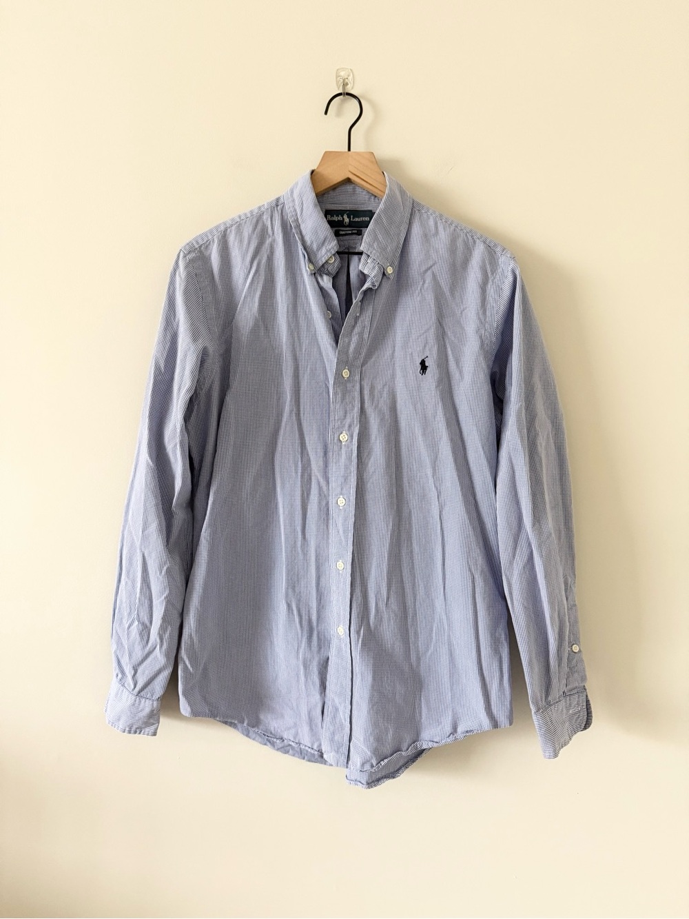 Polo Ralph Lauren Men's Blue & White Gingham Cotton Shirt Size M